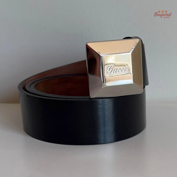 Authentic Gucci Black Leather Silver Buckle Belt 90/36 main image 4